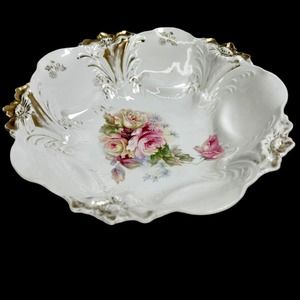 ANTIQUE Royal Vienna GERMANY Floral Roses Mold RS PRUSSIA LG Cabinet Bowl C.1900